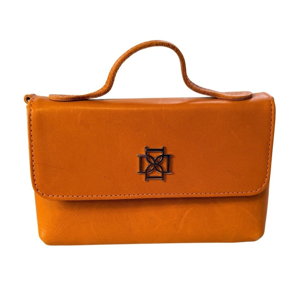 Dominie Crossbody Bag Sz Small Orange Leather Top Handle Flap Square Purse